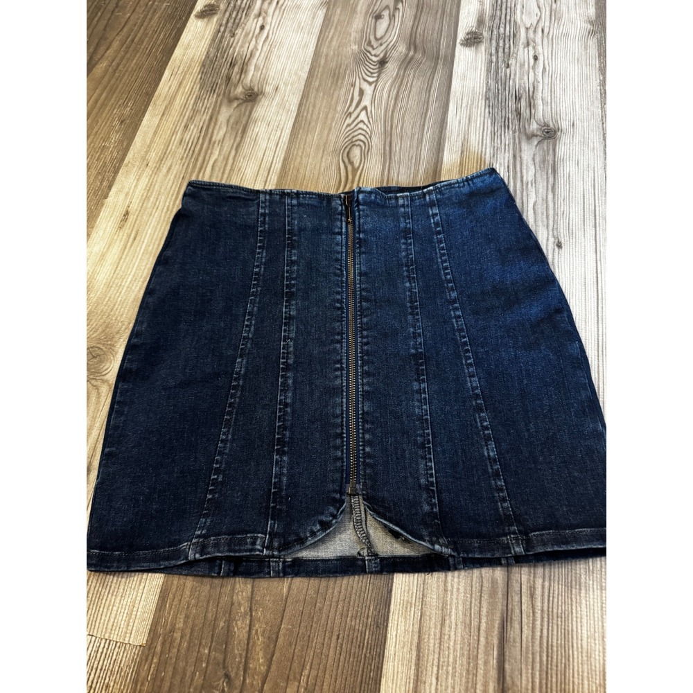 We The Free Free People Denim Mini Skirt Dark Wash Front Zip Blue Womens 4
